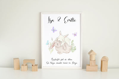 Zwei Geschwister Kinderzimmer Bild Hase