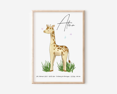 Geburtsdatenposter Giraffe