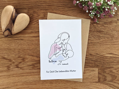 Karte Mutter und Baby LineArt