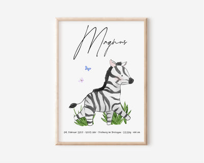 Geburtsdatenposter Zebra
